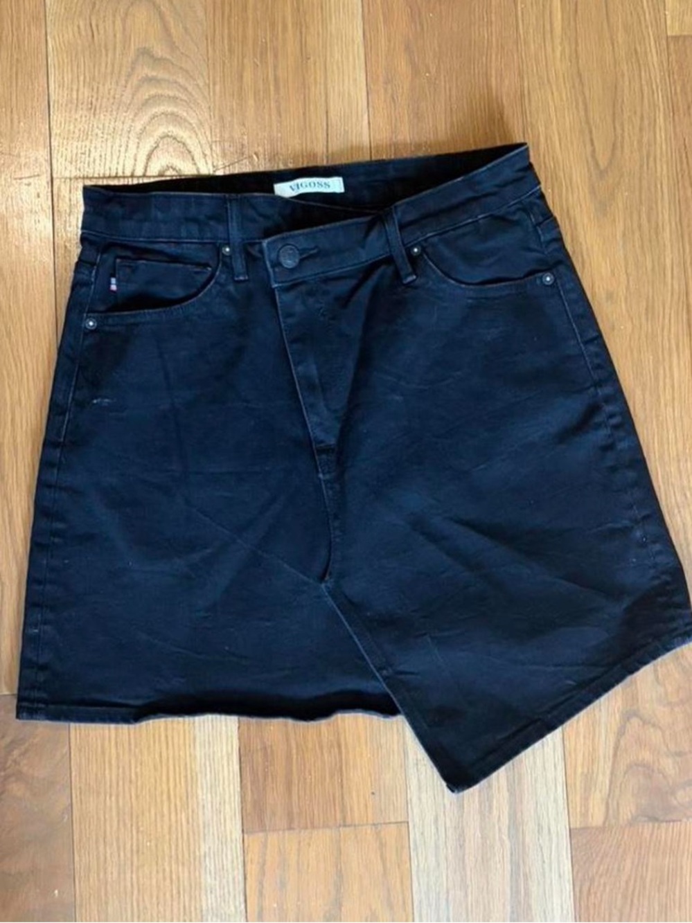 Vigoss Black Asymmetric Denim Jean Skirt